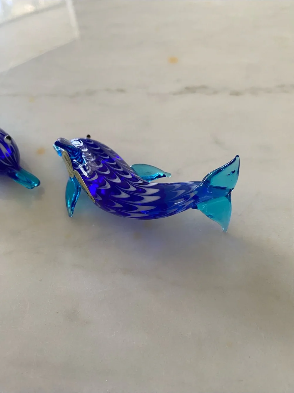 Lenox Art Glass Dolphin Figurine Set (2) Cobalt Blue Glass